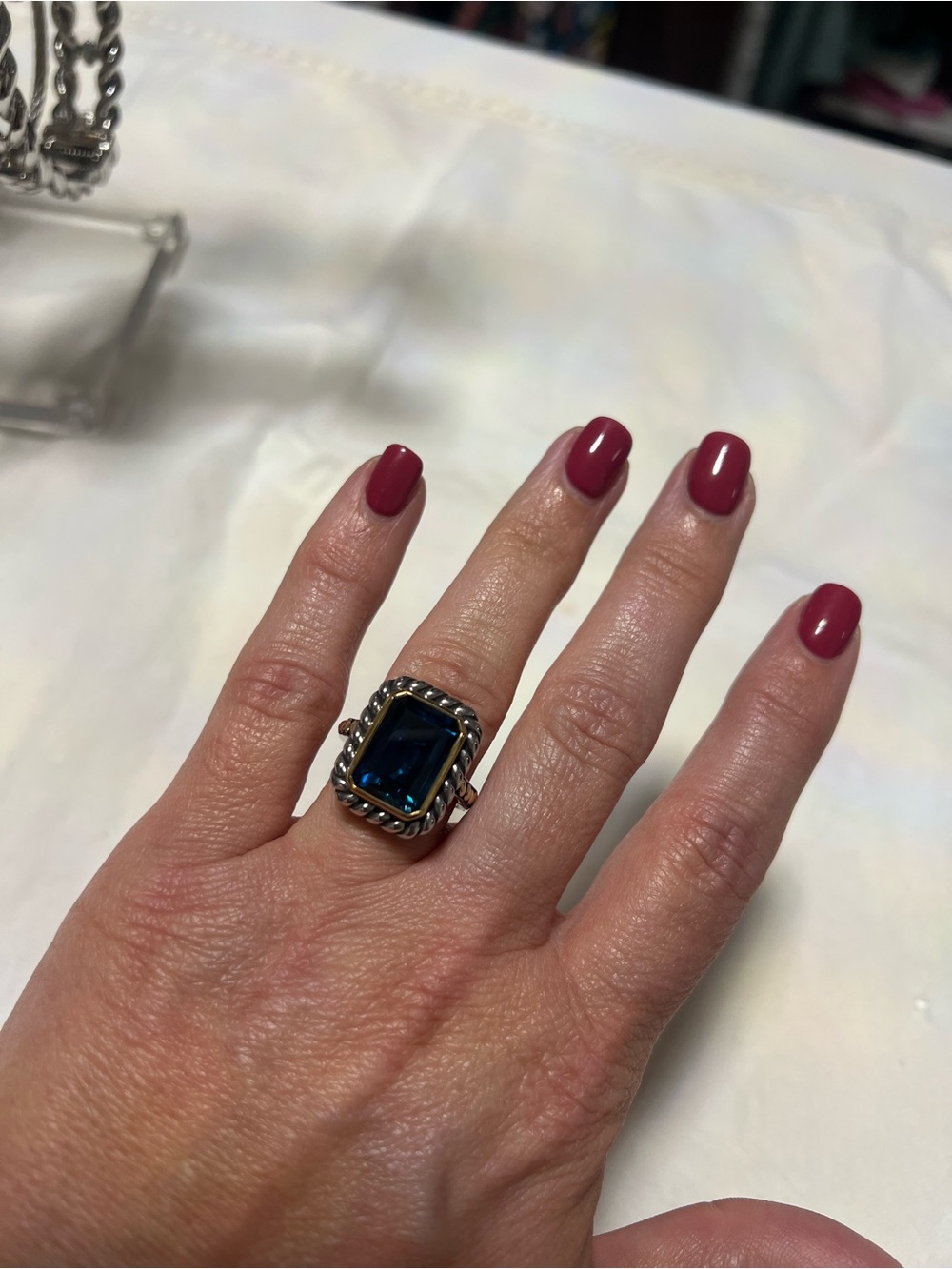 Effy Two-Tone Emerald-Cut 7 ct Blue Topaz Ring - Picture 7 of 12